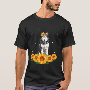 Cute Siberian Husky Headband Sunflower Women Gifts T-Shirt