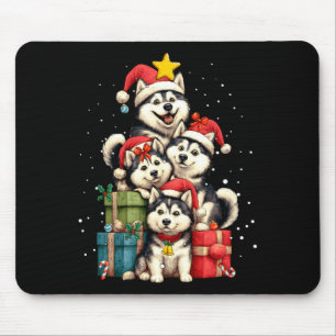 Cute Siberian Husky Le Dog Christmas Tree Xmas Hat Mouse Mat