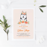 Cute Siberian Husky Peach Floral Baby Shower