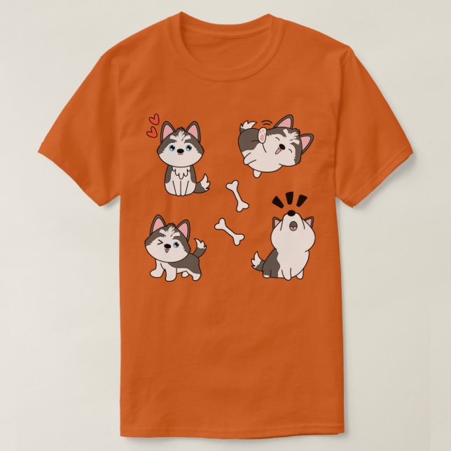 Cute Siberian Husky Pomsky   Grey Gray  T-Shirt (Design Front)