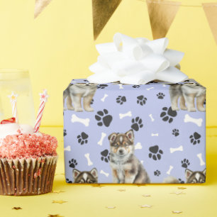 Cute Siberian Husky Puppy Paw Prints All Occasion Wrapping Paper