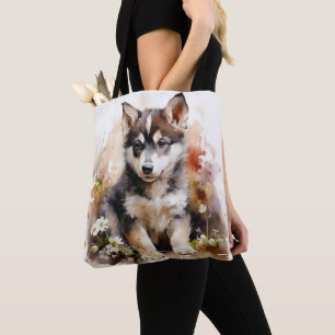 Cute Siberian Husky Puppy Tote Bag