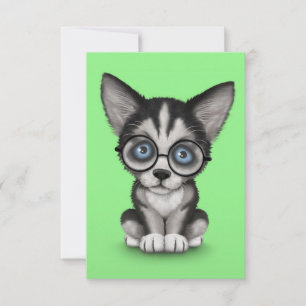 Cute Siberian Husky Puppy Wearing Glasses Green