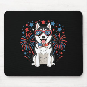 Cute Siberian Husky Usa Flag Patriotic Dog Lover Mouse Mat