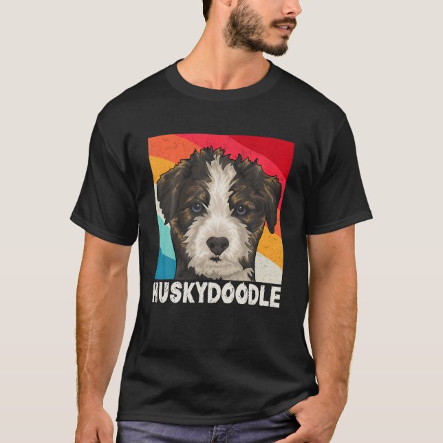 Cute Siberian Huskydoodle Art Retro, Sociabl Husky T-Shirt (Front)