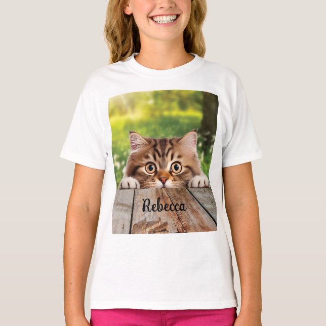 Cute Siberian Peek Cat T-Shirt (Front)