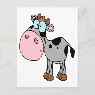 cute silly cartoon baby cow calf grey postcard