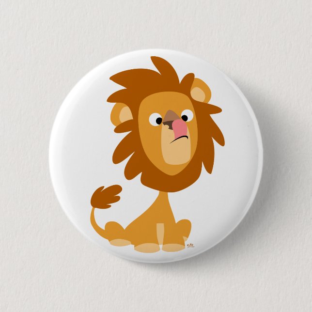 Cute Silly Cartoon Lion Button Badge (Front)