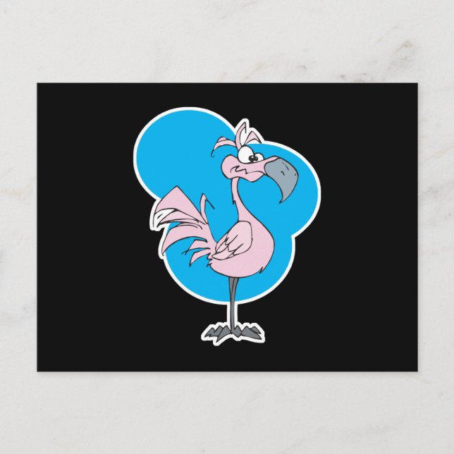 cute silly cartoon pink flamingo postcard (Front)