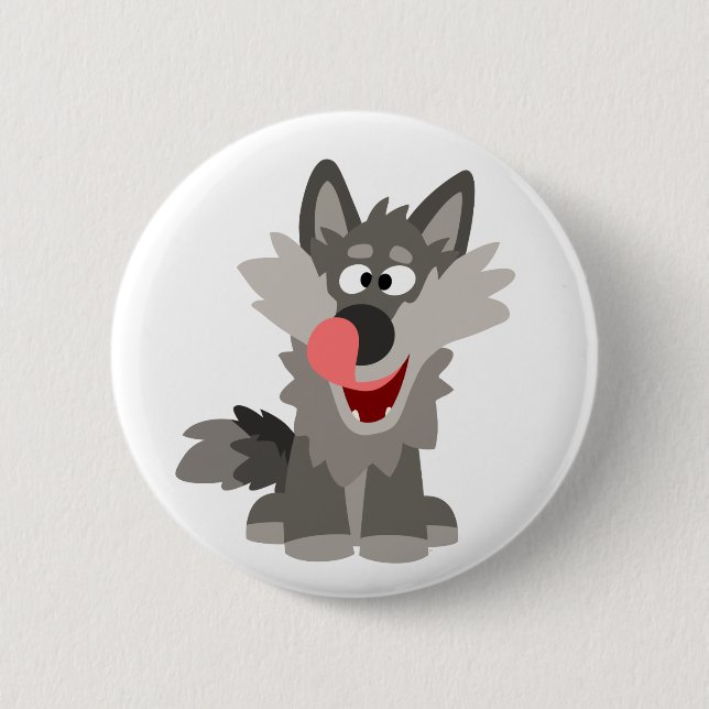 Cute Silly Cartoon Wolf 6 Cm Round Badge (Front)