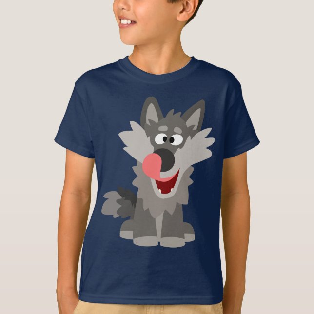 Cute Silly Cartoon Wolf Children T-Shirt (Front)