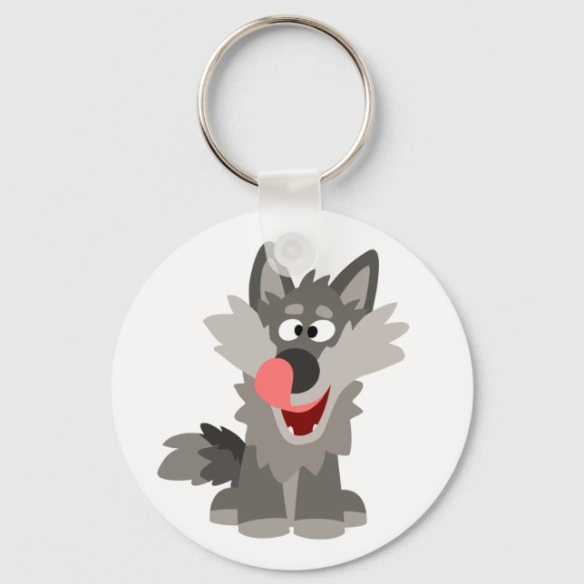 Cute Silly Cartoon Wolf Key Ring (Front)