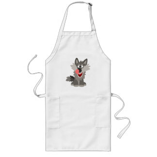 Cute Silly Cartoon Wolf Long Apron