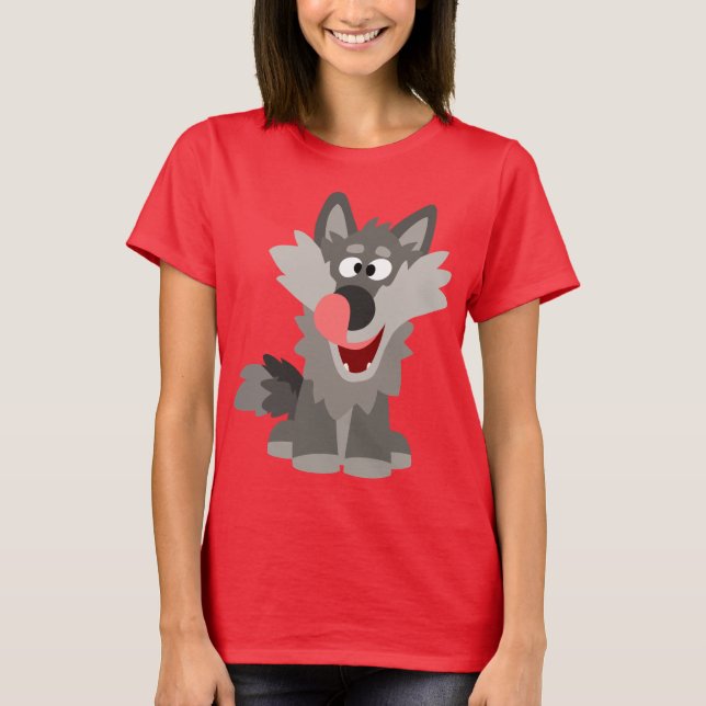 Cute Silly Cartoon Wolf Women T-Shirt (Front)