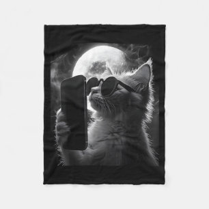 Cute Silly Cat Selfie Eclipse Solar Fleece Blanket