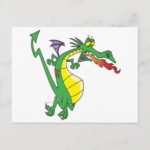 cute silly firebreathing dragon cartoon character postcard
