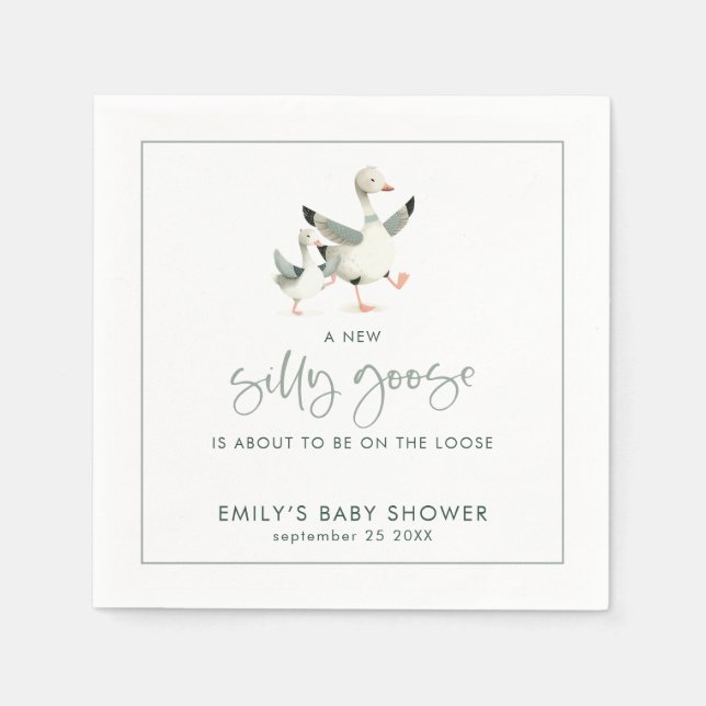 Cute Silly Goose About to Be on Loose Baby Shower Napkin (Front)