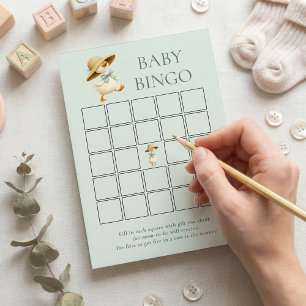 Cute Silly Goose Bingo Teal Baby Shower Game Card