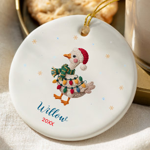 Cute silly goose christmas lights custom ceramic tree decoration