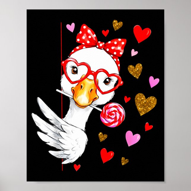 Cute Silly Goose Coquette Bow Valentine's Day Men  Poster (Front)
