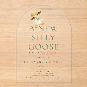 Cute Silly Goose Gender Neutral Baby Shower Acrylic Invitations