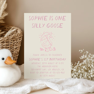 Cute Silly Goose Girl 1st Birthday Party Invitation
