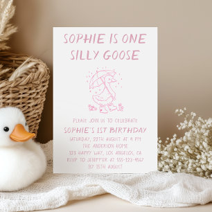 Cute Silly Goose Girl 1st Birthday Party Invitation