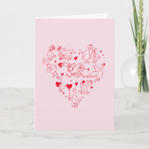 Cute Silly Goose Heart Red and Pink Valentine  Holiday Card