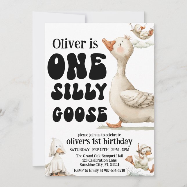 cute Silly Goose ,One Silly Goose 1st Party Invita Invitation (Front)