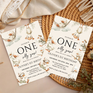 cute Silly Goose ,One Silly Goose 1st Party Invitation