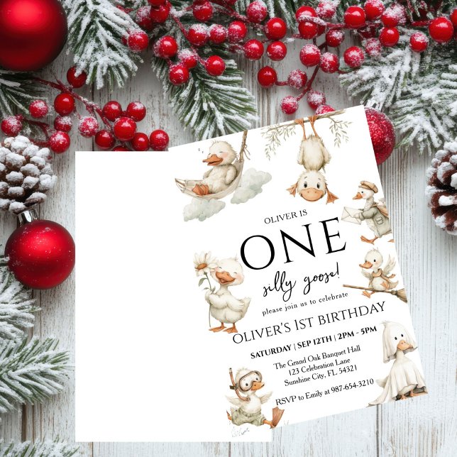 cute Silly Goose ,One Silly Goose 1st Party Invitation (Creator Uploaded)