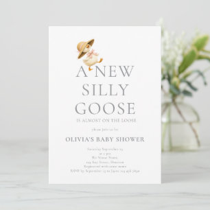 Cute Silly Goose Pink Grey Baby Shower Invitation