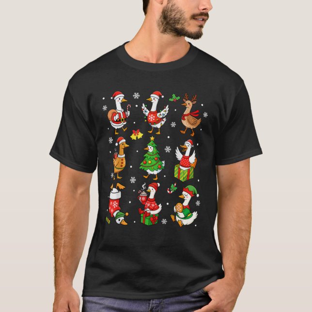 Cute Silly Goose Santa Christmas Merry Goosemas Xm T-Shirt (Front)
