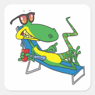 cute silly lounging sun lizard cartoon square sticker