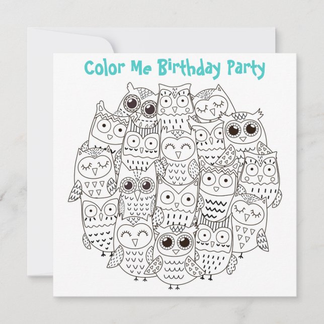 *~* Cute SILLY OWLS Customisable COLOR ME Birthday Invitation (Front)