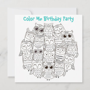 *~* Cute SILLY OWLS Customisable COLOR ME Birthday Invitation