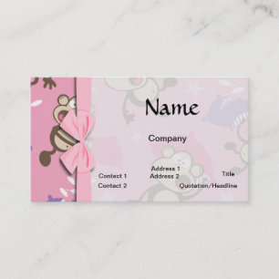 cute silly pillow fighting fight monkeys  cartoon business card