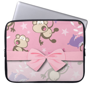 cute silly pillow fighting fight monkeys cartoon laptop sleeve