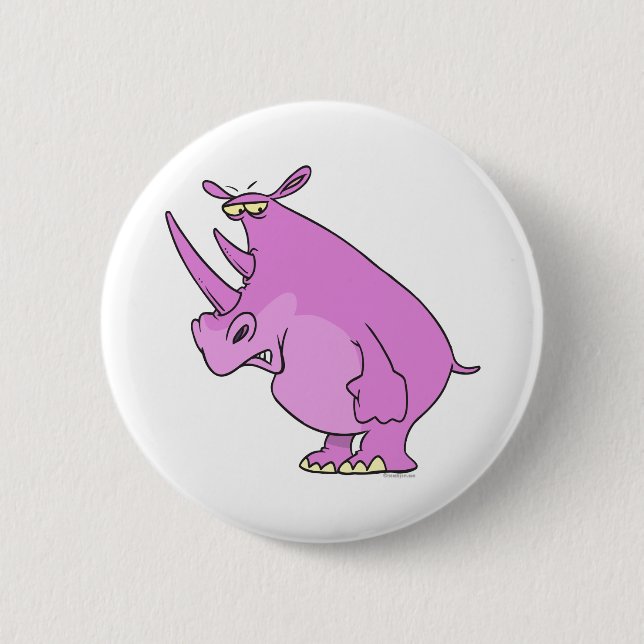 cute silly pink rhino rhinoceros cartoon 6 cm round badge (Front)