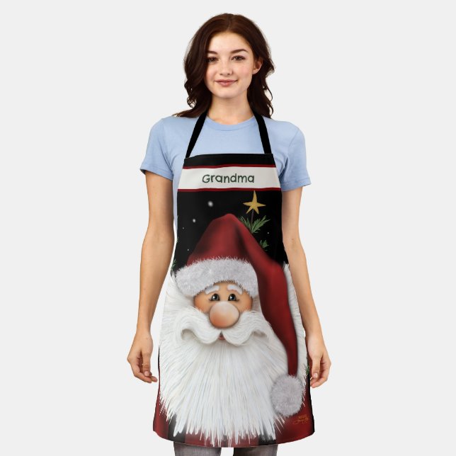 Cute Silly Santa Star Christmas Personalised Apron (Worn)