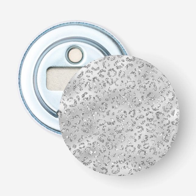 Cute Silver Cheetah Leopard Skin Print Pattern Bottle Opener (Front)