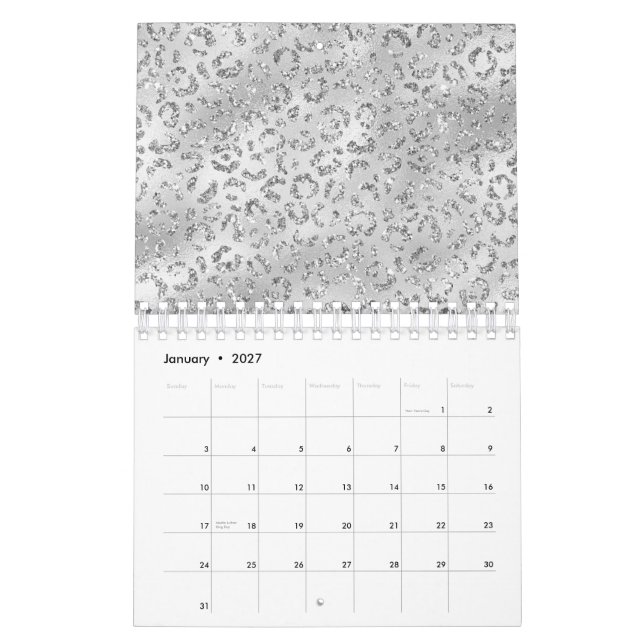 Cute Silver Cheetah Leopard Skin Print Pattern Calendar (Jan 2027)