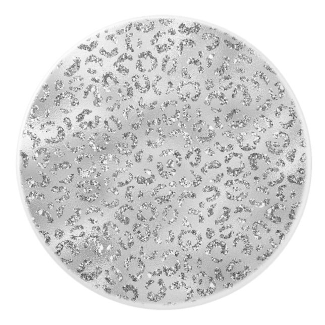 Cute Silver Cheetah Leopard Skin Print Pattern Ceramic Knob (Front)