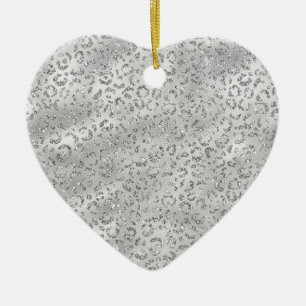 Cute Silver Cheetah Leopard Skin Print Pattern Ceramic Tree Decoration