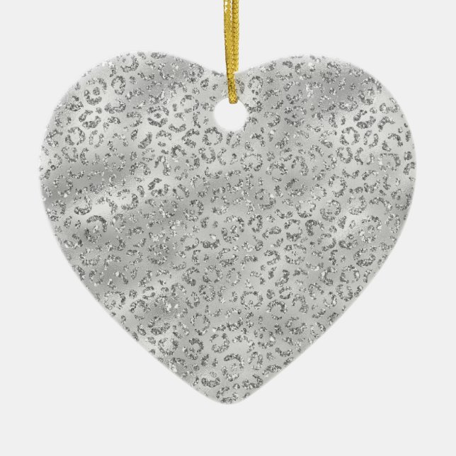 Cute Silver Cheetah Leopard Skin Print Pattern Ceramic Tree Decoration (Front)