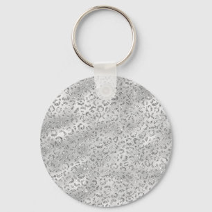 Cute Silver Cheetah Leopard Skin Print Pattern Key Ring
