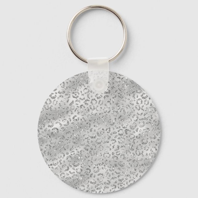 Cute Silver Cheetah Leopard Skin Print Pattern Key Ring (Front)