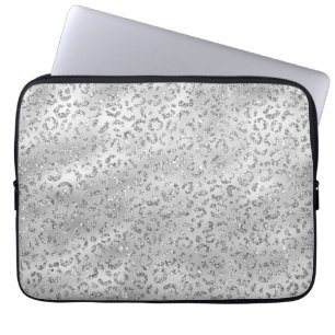 Cute Silver Cheetah Leopard Skin Print Pattern Laptop Sleeve