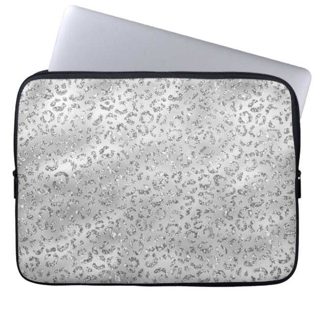 Cute Silver Cheetah Leopard Skin Print Pattern Laptop Sleeve (Front)