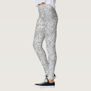 Cute Silver Cheetah Leopard Skin Print Pattern Leggings